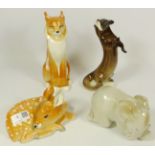 Russian Lomonosov figurines - Roe deer, Lynx, Elephant and an Otter.