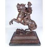 Cast bronze sculpture of Napoleon crossing the Alps on horseback, signed A. D.