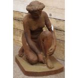 Cast iron garden figure of a semi-nude kneeling lady, H70cm,