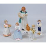 Royal Doulton figurine 'Childhood Days' and four other small Royal Doulton children figures (5)