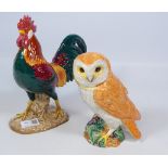 Two large Beswick animal figures, Tawny Owl no. 1046 and Leghorn no.1892, H24.