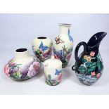 Old Tupton Ware bulbous vase, two matching vases and preserve jar and jug, H20.