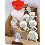 Gillies Jones of Rosedale glass bowl with original box, six Royal Grafton porcelain tankards,