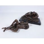Two Erotic bronze sculptures, one signed J.