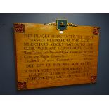 Wood plaque commemorating 'Service to the Conservative Cause' with carved crest and Lancashire