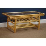 Rectangular bamboo coffee table with glass top, 96cm x 51cm,