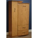 Cherry wood finish combination tallboy/wardrobe, two doors enclosing shelves, two drawers, W83cm,