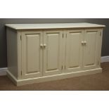 Painted pine sideboard, four panelled doors, W153cm, H81cm,