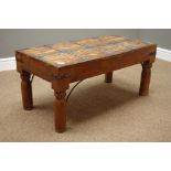 Acacia wood rectangular coffee table with metal fittings, 91cm x 46cm,