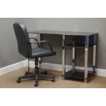 Black glass and chrome desk (W115cm, H75cm, D50cm),