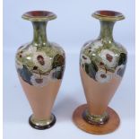 Pair of early 20th Century Royal Doulton stoneware vases, H26.