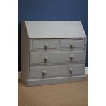 Painted pine bureau desk, two short and three long drawers, W94cm, H91cm,