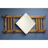 Early 20th century wall hanging coat rack with mirror,