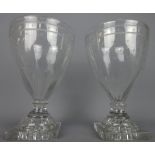 Pair of early 19th Century glass rummers with square lemon squeezer base and etched star decoration,