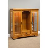 Teak finish illuminated display cabinet, W117cm, H119cm,