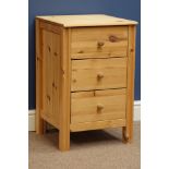 Pine three drawer bedside chest, W41cm, H63cm,