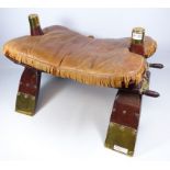 Wooden camel Saddle with brass mounts and leather seat,