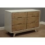Rustic waxed paint finish and reclaimed pine six drawer chest, W120cm, H80cm,