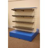 Free standing double sided modular shops display units, with adjustable shelves and fittings,