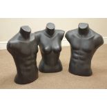 Two male and one female torso mannequins in black finish