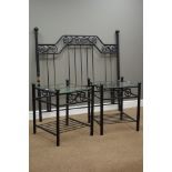 Metal headboard and pair lamp tables with glass tops Condition Report <a