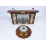 Art Deco period oak framed barometer and thermometer and another early 20th Century circular