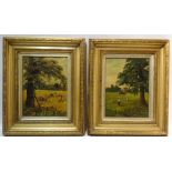 Harvesting, pair oils on canvas signed and dated 1902 by C. H. Wadsworth 29cm x 21.