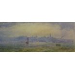 City Skyline, early 20th century watercolour unsigned 20cm x 50.