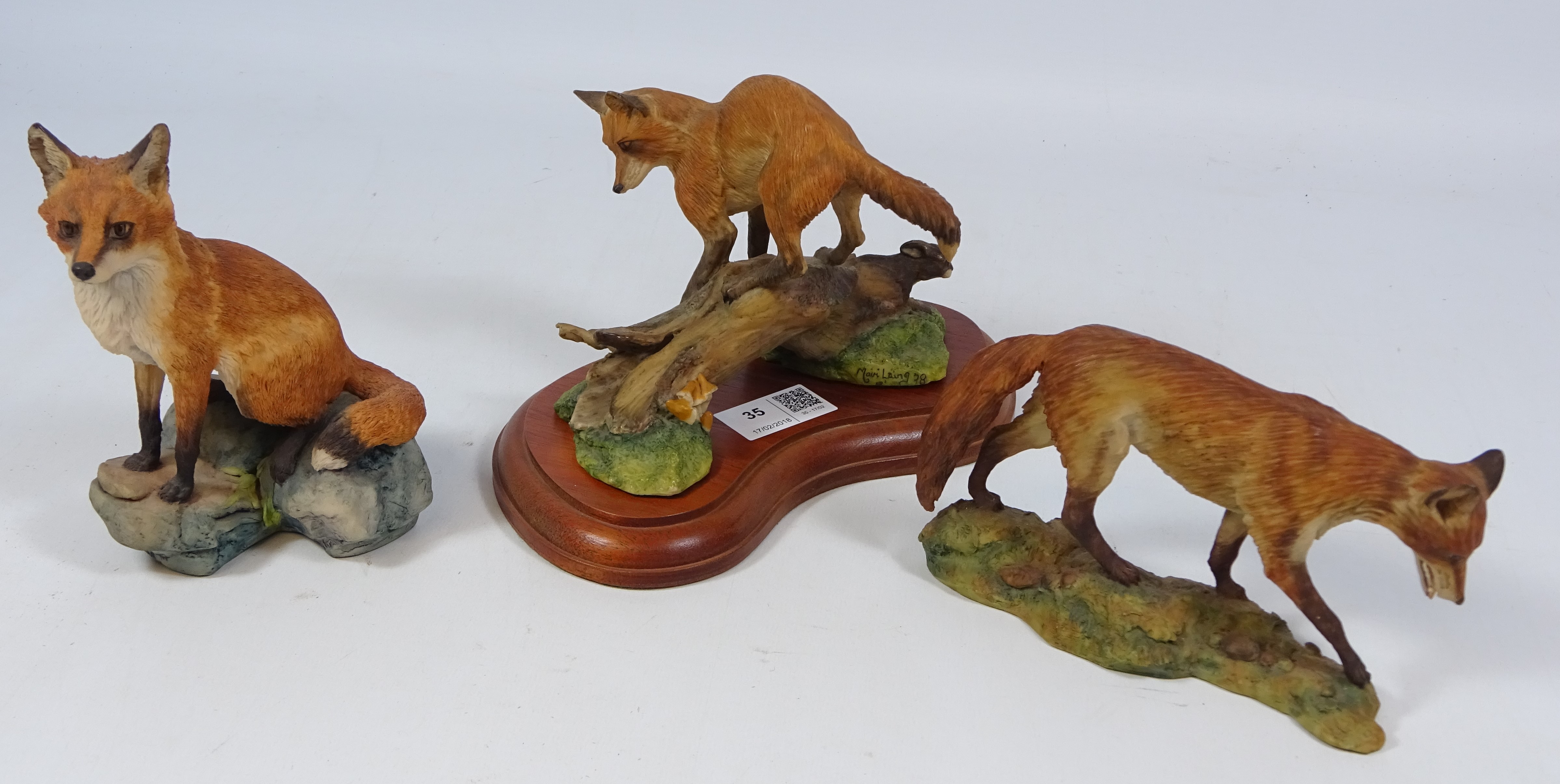 Border Fine Art sculptures Fox chasing rabbit, signed and dated Mairi Laing,