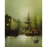 Harbour Scene at Twilight, oil on canvas signed by Barry Hilton (1941-) Penny Gallery,