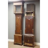 Late 18th century oak longcase clock case, square hood (H218cm, aperture - 30cm x 30cm),