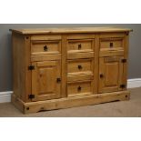 Pine sideboard, five drawers and two cupboards, W133cm, H84cm,