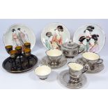 Minton silver lustre tea for two set,