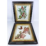 Pair of Victorian oil paintings on ceramic tiles, H28.5 x W23.