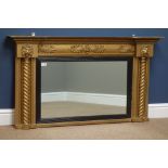 Regency gilt and ebonised framed mirror, reverse break front, twist pilasters,