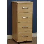 Light wood finish four drawer pedestal chest, W42cm, H99cm,