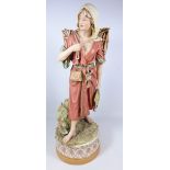 Large Royal Dux figure of a fisherwoman, modelled by Hampel,