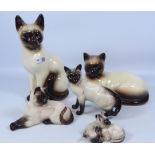 Two large Siamese cat models and three smaller Beswick Siamese cat models (5) Condition