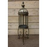 Bronzed finish circular lantern with carrying handle on stand, D34cm,