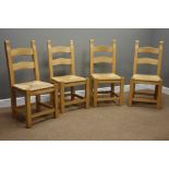 Set four solid beech ladder back kitchen chairs with rush seats Condition Report