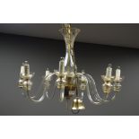 Mid 20th century eight branch gilt metal and glass chandelier,