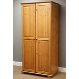 Pine double wardrobe, panelled doors, W88cm, H186cm,