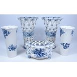 Pair of Worcester style latticework posy vases,