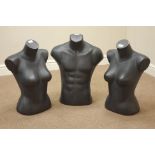 Two female and one male torso mannequins in black finish