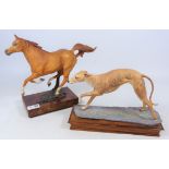 Albany porcelain sculpture of a greyhound and porcelain Arab stallion,