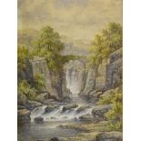 Mountain Waterfall and Bridge, early 20th century watercolour signed by Charles A Bool 37.