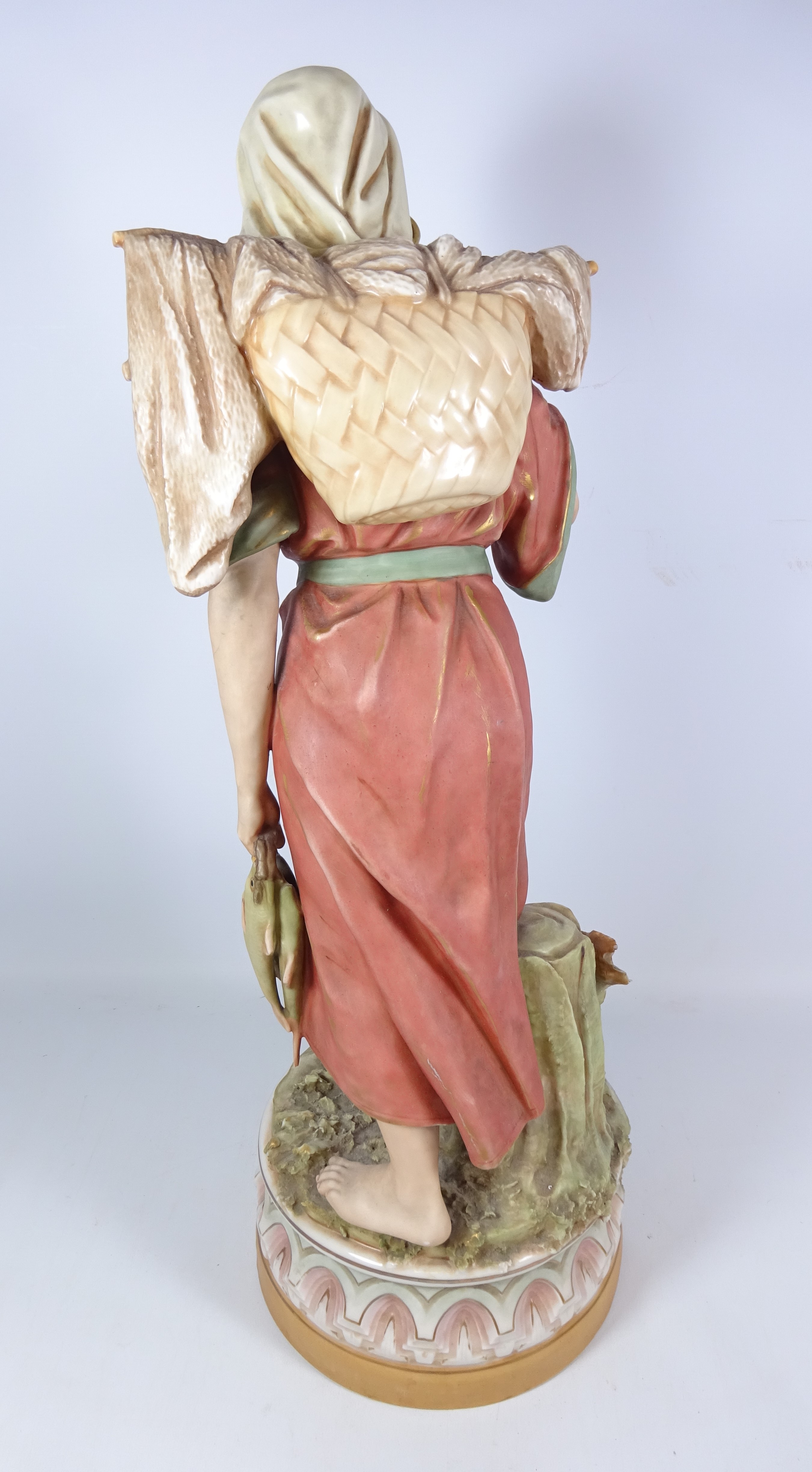 Large Royal Dux figure of a fisherwoman, modelled by Hampel, - Image 3 of 3