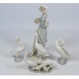 Lladro girl with duck and three other Lladro duck models (4) Condition Report
