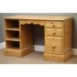 Solid pine twin pedestal desk, three drawers, W122cm, H74cm,