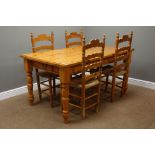 Rectangular polished pine dining table with drawer (153cm x 91cm, H78cm),